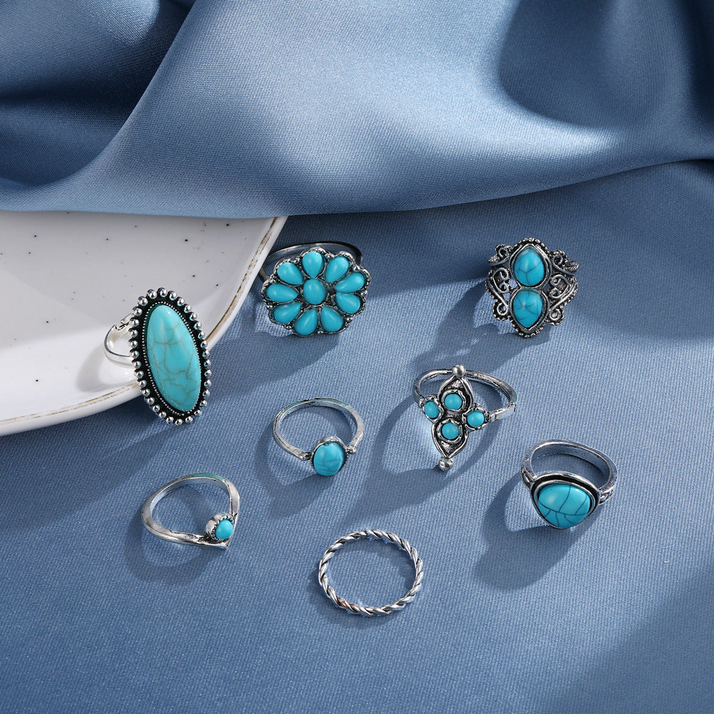 Vintage Boho Turquoise Floral Twist 8-piece Set